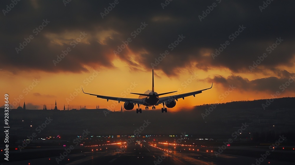 An airplane departing from the airport in Prague, Czech Republic, soaring into the sky as it leaves the runway. An airplane departing from the airport in Prague, Czech Republic, soaring into the sky as it leaves the runway.