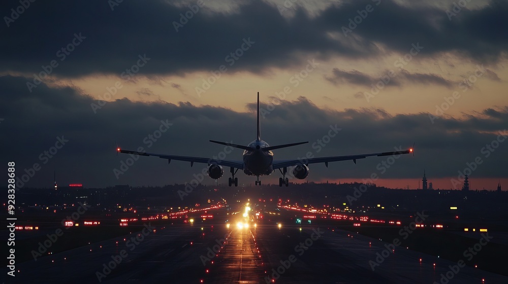 An airplane departing from the airport in Prague, Czech Republic, soaring into the sky as it leaves the runway. An airplane departing from the airport in Prague, Czech Republic, soaring into the sky as it leaves the runway.