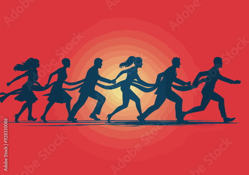 Business Team Winning Race Reaching Finish Line, Silhouette Vector Illustration, Motivational Success Achievement Concept, Competitive Business Environment photo