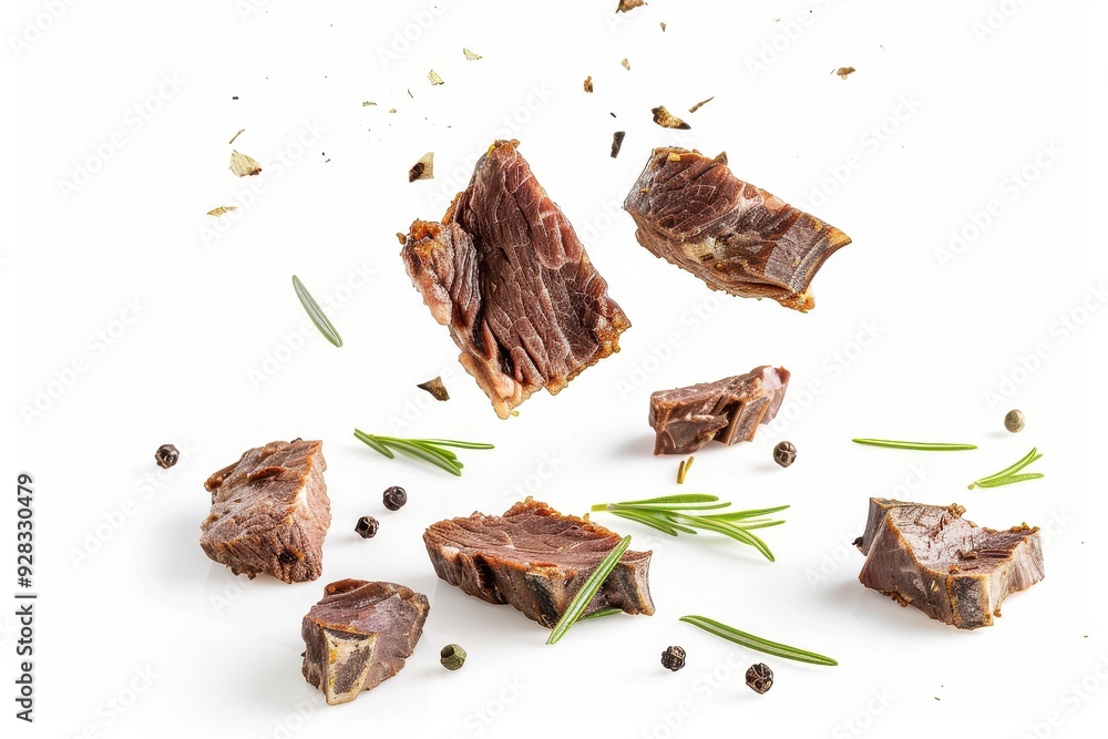 Air dried beef with rosemary isolated on white background Air dried beef with rosemary isolated on white background