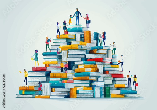 Business Team Solving Solutions on Stack of Books with Manager Holding Key to Success Concept Vector Illustration