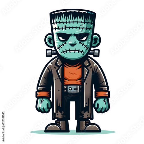 Friendly Frankenstein, Cartoon Monster with Stitches, a cartoon Frankenstein monster with green skin.