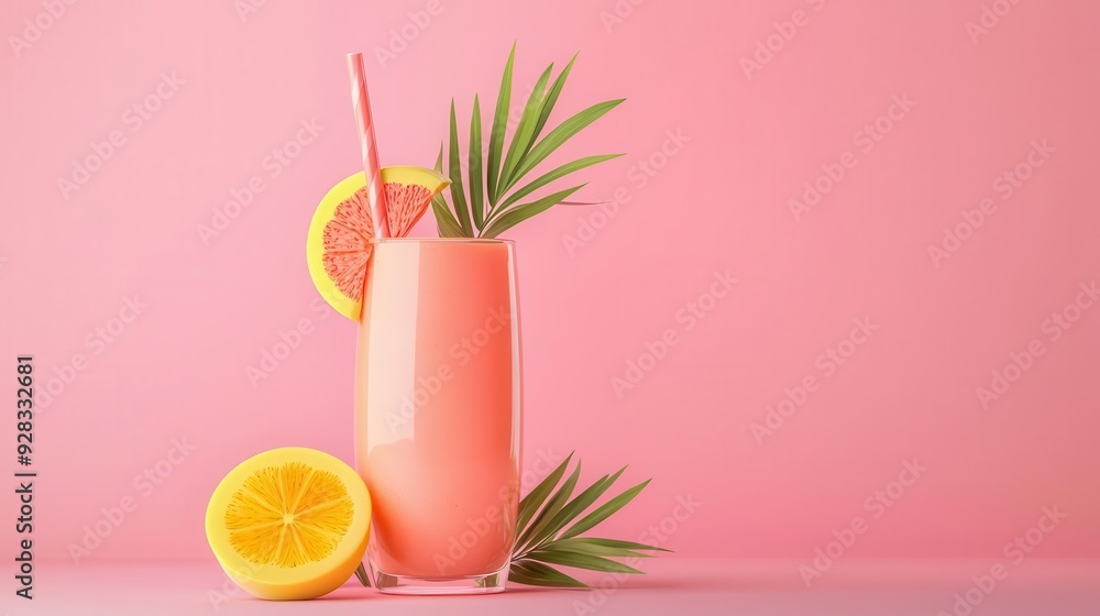 Organic fruit smoothie, tropical flavors, 3D illustration Organic fruit smoothie, tropical flavors, 3D illustration