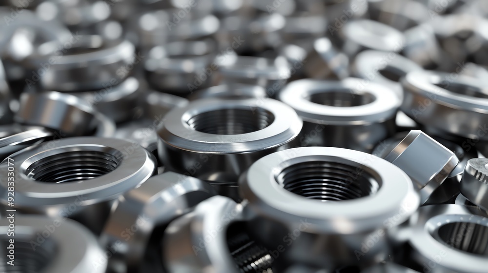 3D render of industrial nuts and washers, high detail 3D render of industrial nuts and washers, high detail