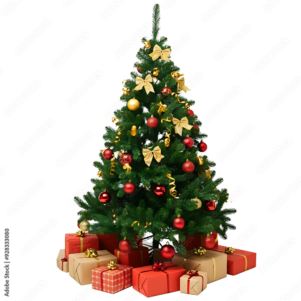 Decorated Christmas tree with presents for new year. png isolated background. transparent background Decorated Christmas tree with presents for new year. png isolated background. transparent background