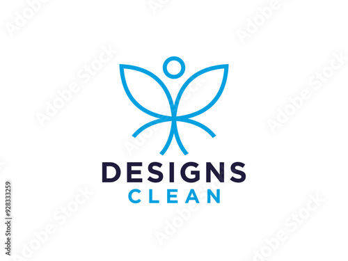 Abstract Yoga Fitness Health People Logo. Initial Letter Y Blue Linear Style isolated on White Background.