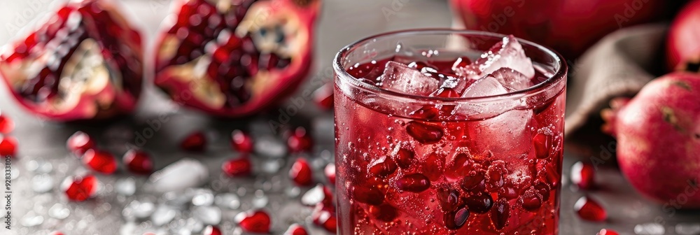 Chilled pomegranate seed juice with ice red fresh pomegranate juice Chilled pomegranate seed juice with ice red fresh pomegranate juice