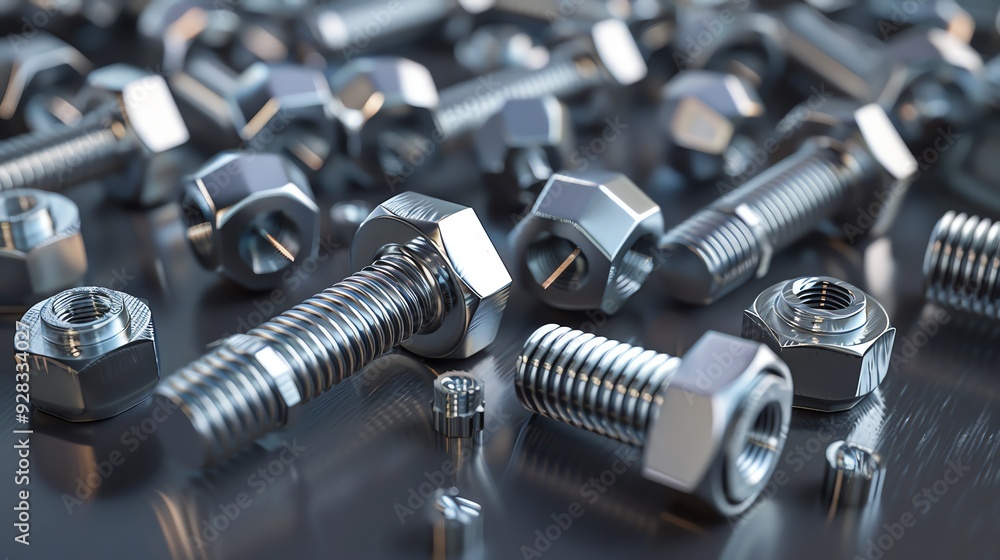3D render of various industrial bolts, high detail 3D render of various industrial bolts, high detail