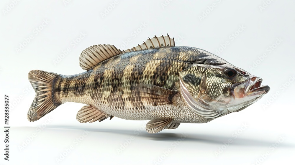 A sea bass is placed in the center, on a white background. Image generated by A sea bass is placed in the center, on a white background. Image generated by