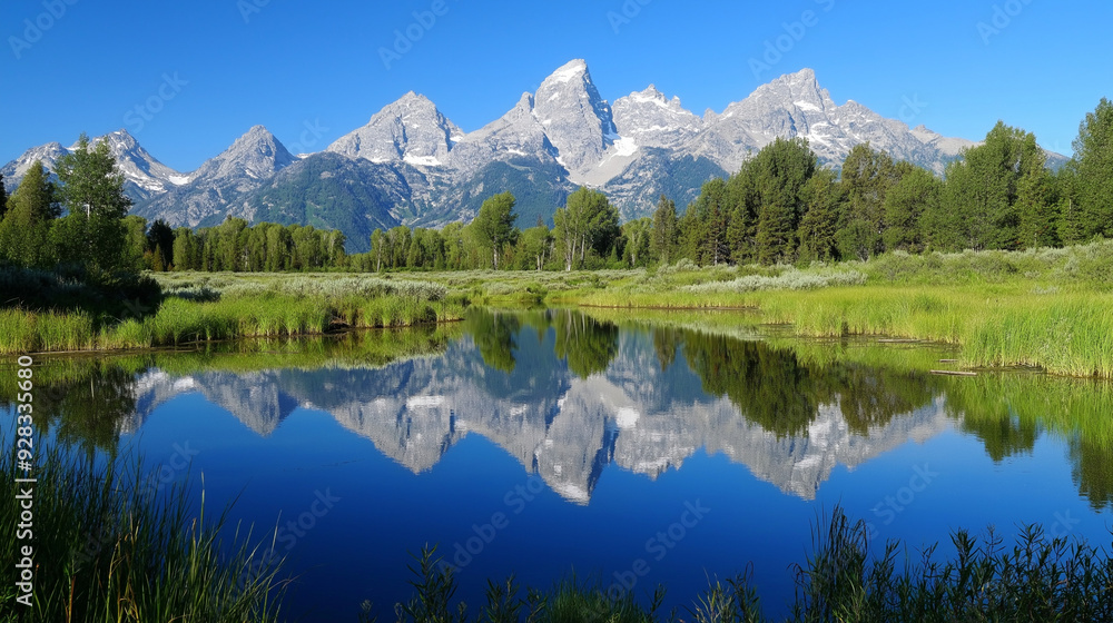 Naklejka premium lake and mountains
