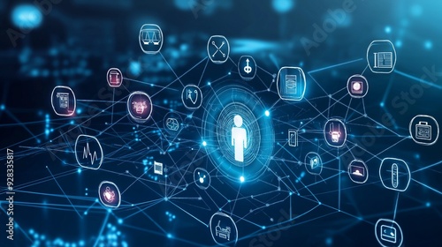 Wallpaper Mural integrated digital health ecosystem, which includes a picture showing a network of connected health information systems Torontodigital.ca