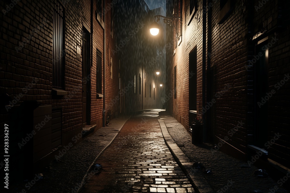 Rainy Night in a Cobblestone Alleyway Rainy Night in a Cobblestone Alleyway