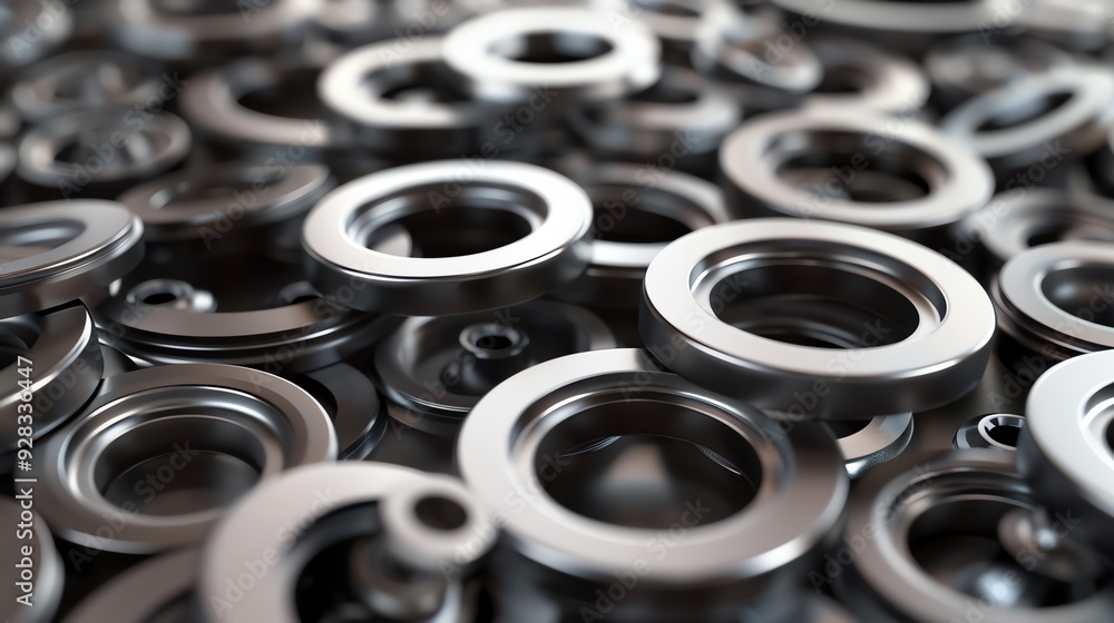 Detailed 3D render of industrial washers and gaskets Detailed 3D render of industrial washers and gaskets