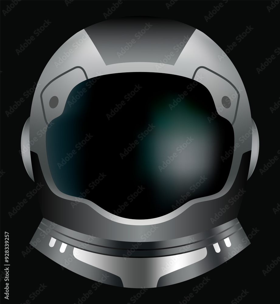 Astronaut helmet, realistic cosmonaut mask with glass for space exploration and flight in cosmos. Part suit for protection spaceman head. Isolated illustration