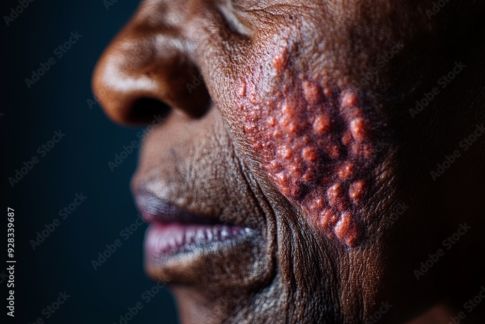 A woman's face has a rash on it A woman's face has a rash on it