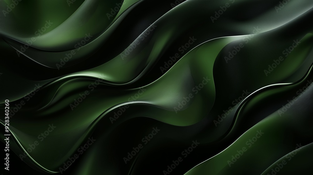 Fototapeta premium Abstract dark green waves flowing across a textured background