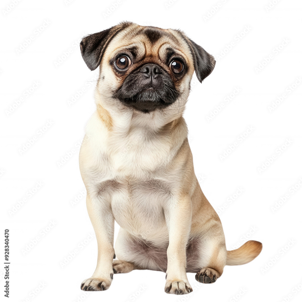 Obraz premium Cute pug dog with a curious expression, transparent background