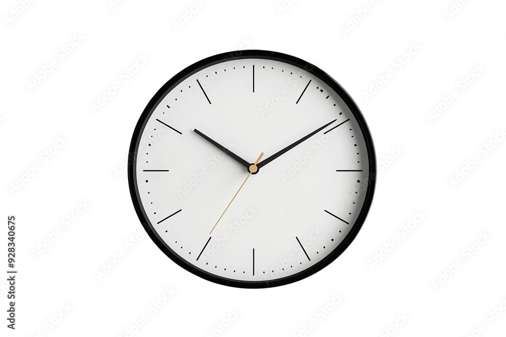 A simple, minimalist clock face with black hands and gold accents, transparent background A simple, minimalist clock face with black hands and gold accents, transparent background