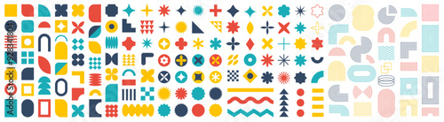 Brutalist abstract geometric shapes. Memphis design, brutalism, retro elements for web, vintage, star and flower shape, basic form, trendy. Collection trendy halftone vector geometric shapes.