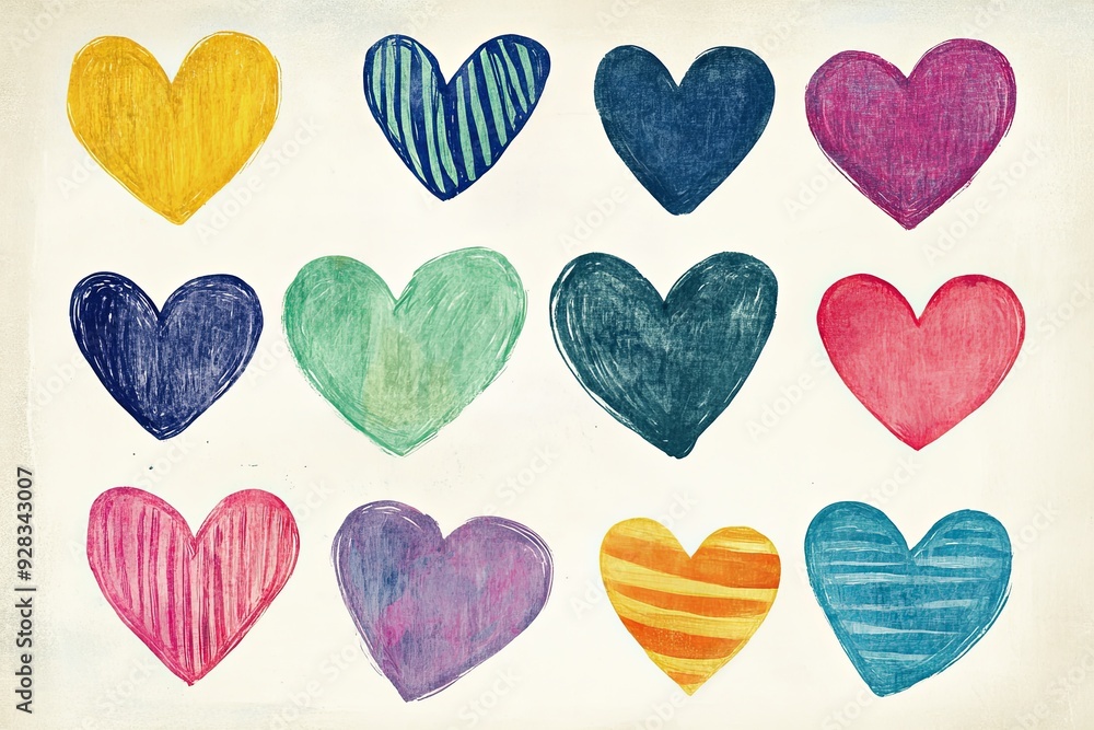 A collection of hearts in various colors and sizes A collection of hearts in various colors and sizes