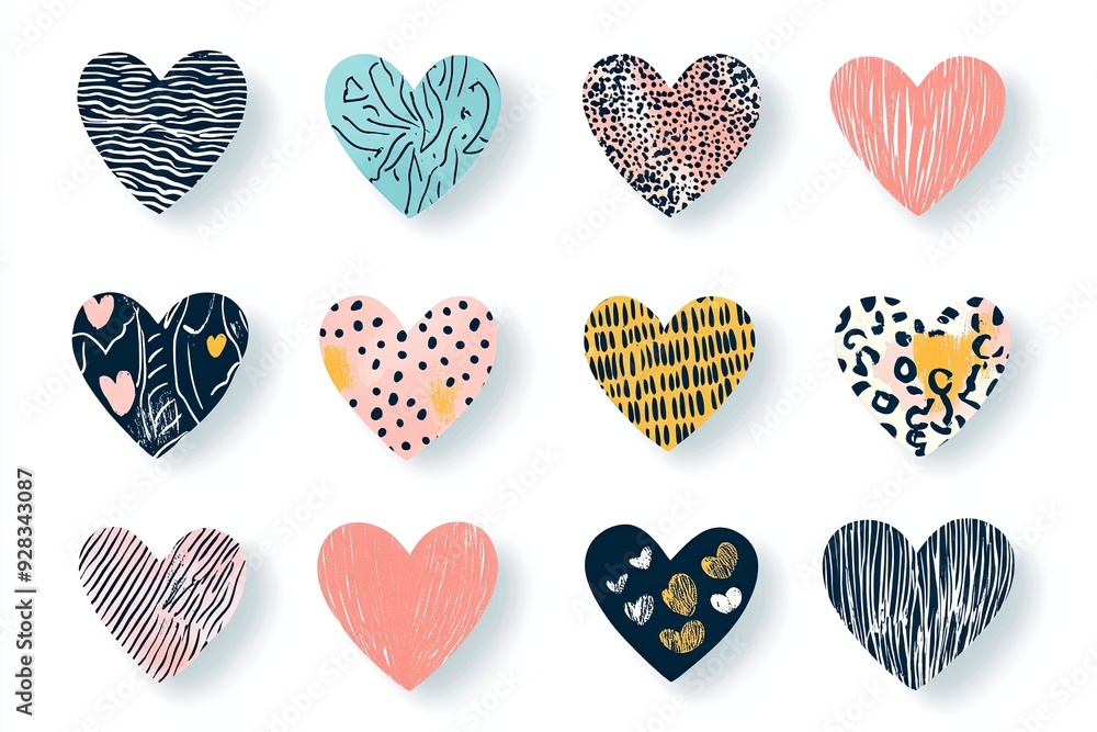 A collection of hearts with different patterns and colors A collection of hearts with different patterns and colors