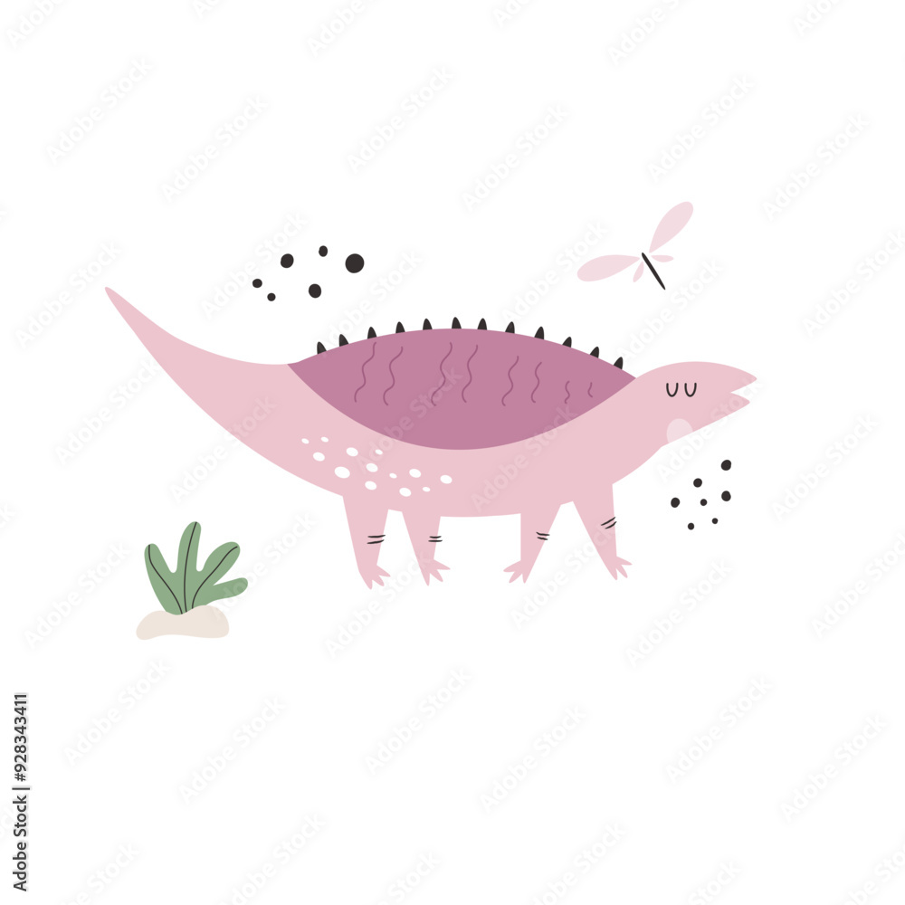 Fototapeta premium Vibrant Hand-Drawn Vector Cartoon Dinosaur Illustration