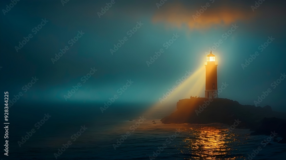 Powerful Lighthouse Beacon Shining Through the Stormy Night Guiding Ships to Safe Harbor Powerful Lighthouse Beacon Shining Through the Stormy Night Guiding Ships to Safe Harbor