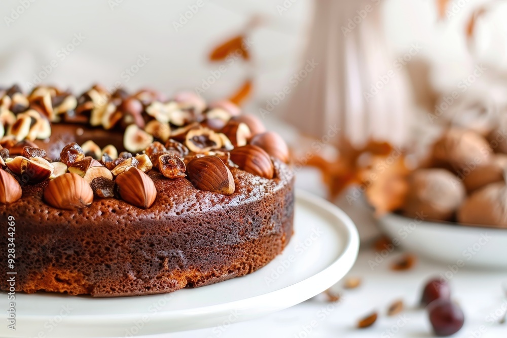 Chestnut cake on white table Chestnut cake on white table