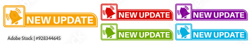 set labels new update icon. new upgrade available notification sign symbol more know labels design vector illustration