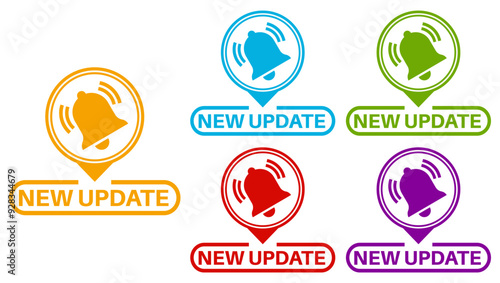 set labels new update icon. new upgrade available notification sign symbol more know labels design vector illustration