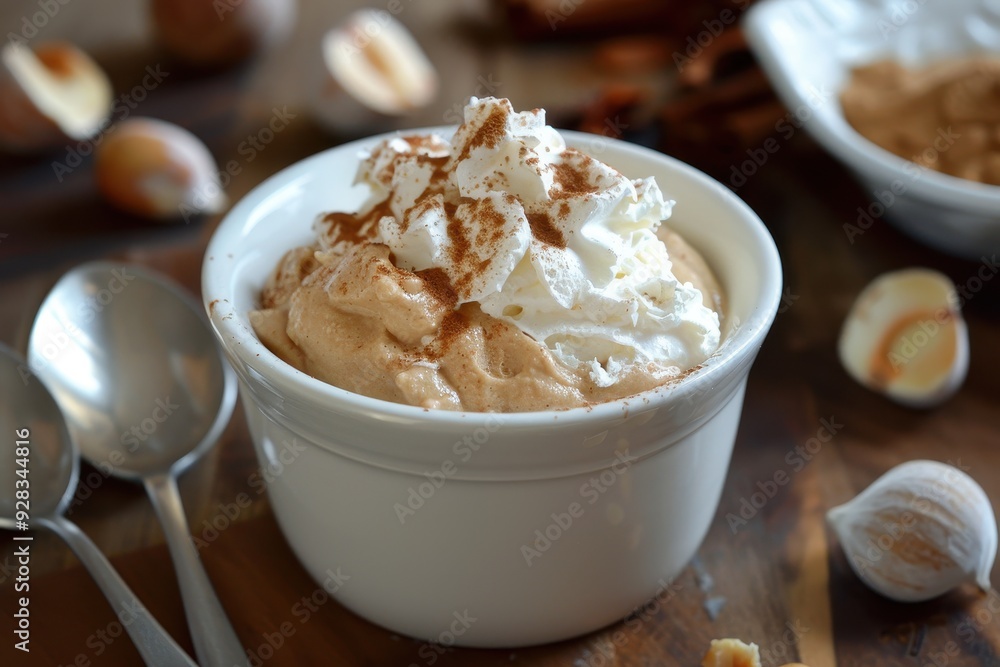 Chestnut puree and whipped cream in a bowl Chestnut puree and whipped cream in a bowl