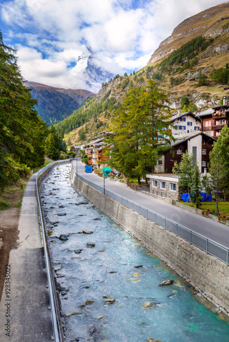 Houses in Zermatt alpine village, Switzerland photo