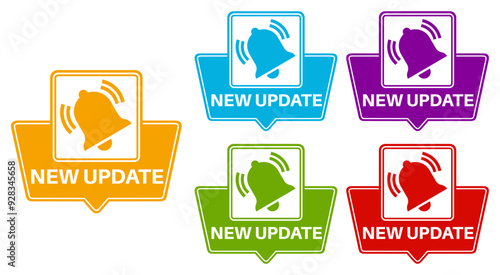 set labels new update icon. new upgrade available notification sign symbol more know labels design vector illustration