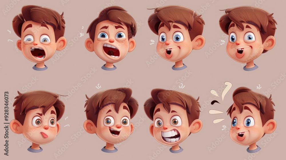 A cartoon boy with various facial expressions, suitable for use in comics, cartoons or illustrations A cartoon boy with various facial expressions, suitable for use in comics, cartoons or illustrations