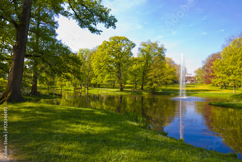 Kurpark Public Park in summer, Bad Homburg city, Germany.