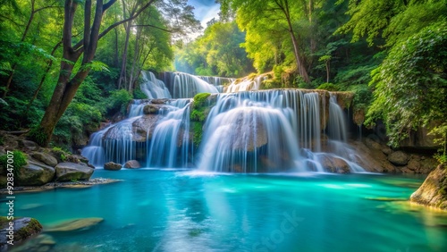 Calming Waterfall: Tranquil, Relaxing, Flowing, Turquoise Blue, Watery Serenity