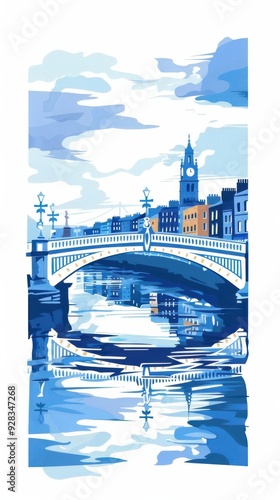 A Blue Morning View of the Ha'penny Bridge in Dublin, Ireland photo