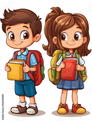 Happy School Children with Backpacks and Books