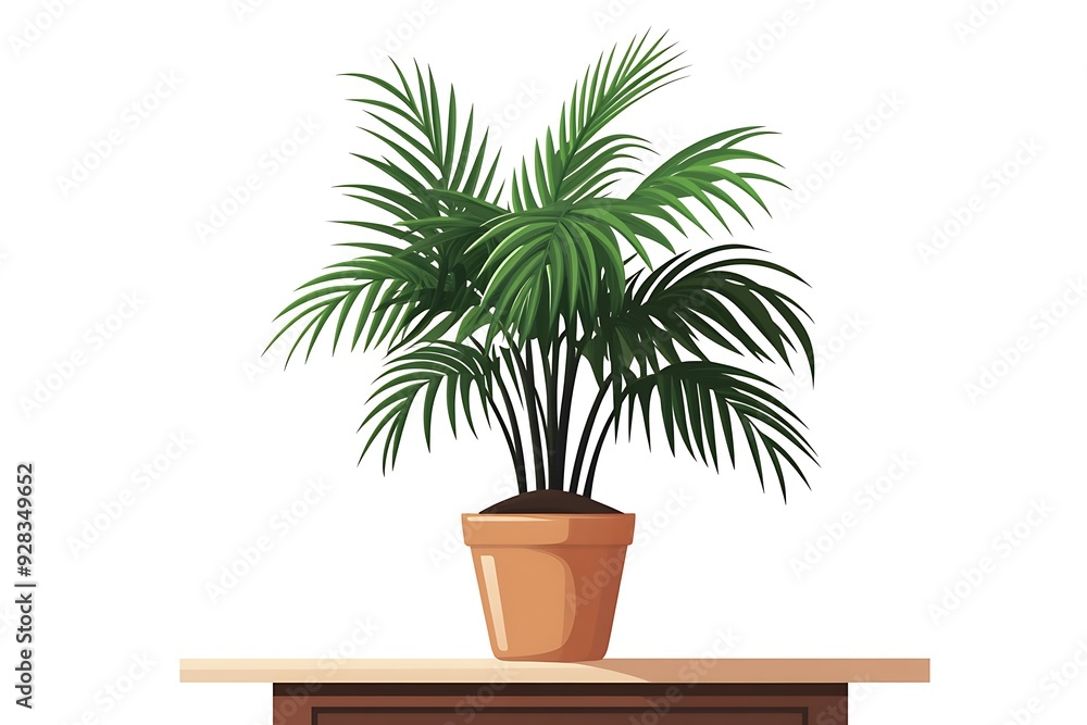 Obraz premium Simple clean vector illustration of a potted plant on a table on white background