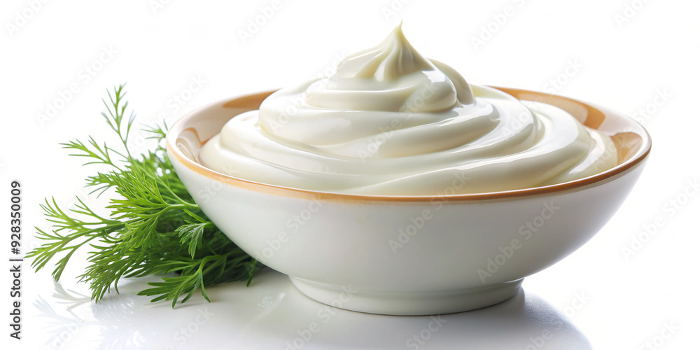 A bowl and spoon of vanilla cream A bowl and spoon of vanilla cream