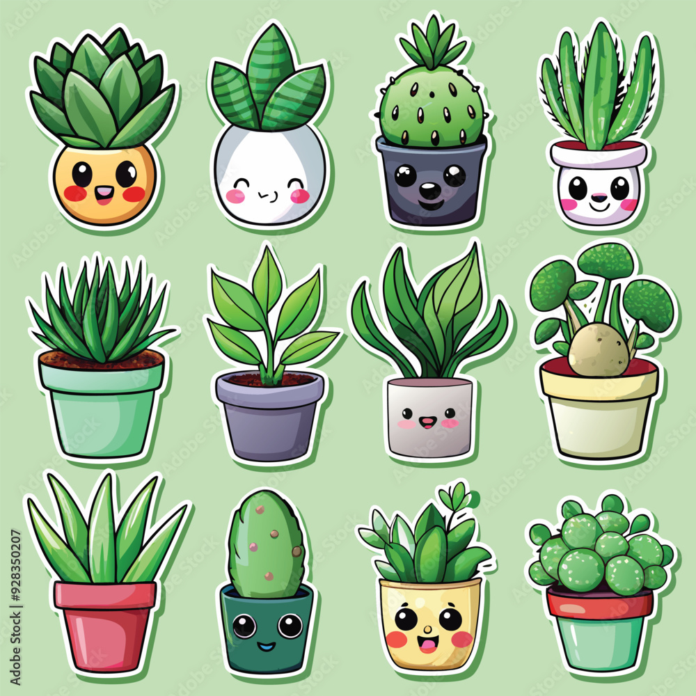 Kawaii Cute Potted Plant Sticker Bundle Kawaii Cute Potted Plant Sticker Bundle