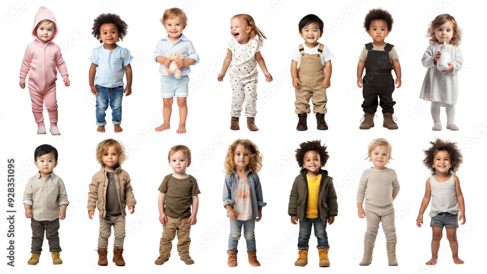 Obraz premium PNG diverse toddler full body design element set, transparent background