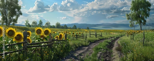 Farmland with blooming sunflowers, 4K hyperrealistic photo