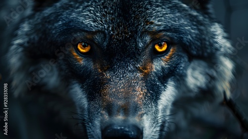 A Fierce Wolf s Glowing Eyes Piercing the Dark Forest Creating an Intense Atmosphere of Danger and Intrigue