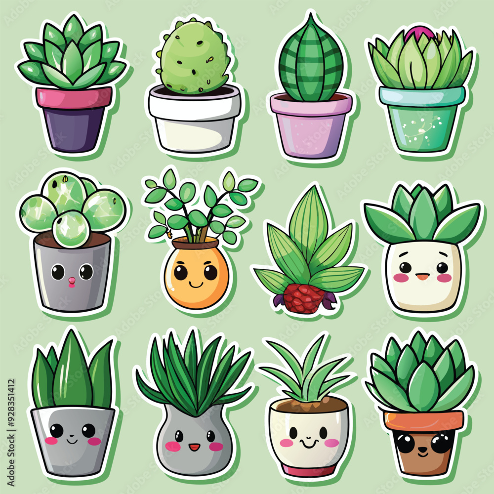 Kawaii Cute Potted Plant Sticker Bundle Kawaii Cute Potted Plant Sticker Bundle