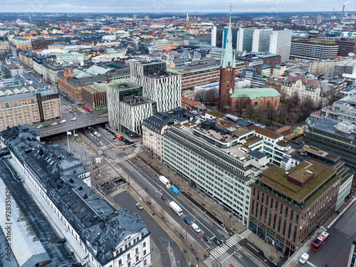 Photography Stockholm, Sweden: Aerial view of the Stockholm Central Station in Sweden capital city center in winter with the St