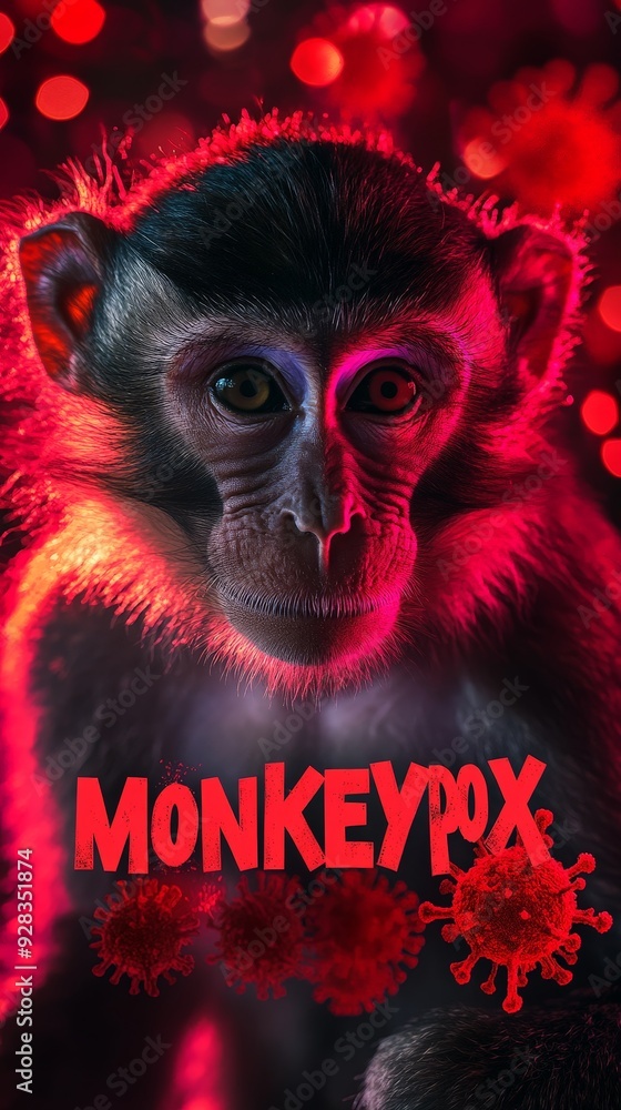 Monkeypox virus with its zoonotic origin represented by a monkey Monkeypox virus with its zoonotic origin represented by a monkey
