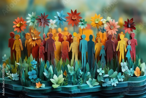Paper Cut Scene of Diverse People Forming a Cohesive Idea