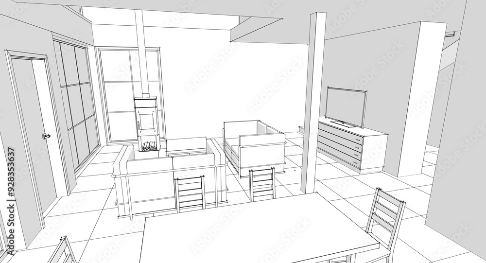 interior kitchen living room 3d illustration
interior kitchen living room 3d illustration