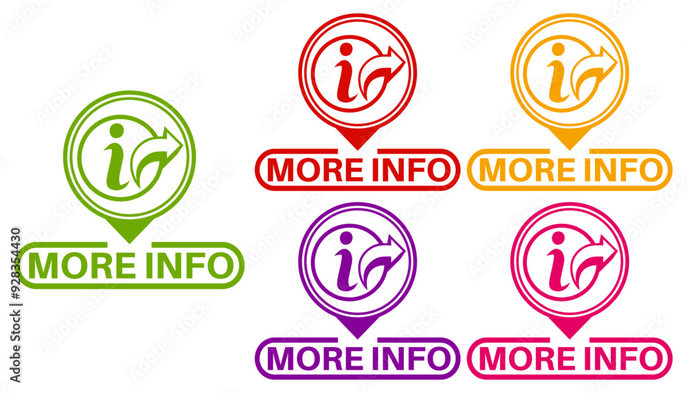set more info icon symbol. know more information sign sticker label template design vector illustration set more info icon symbol. know more information sign sticker label template design vector illustration